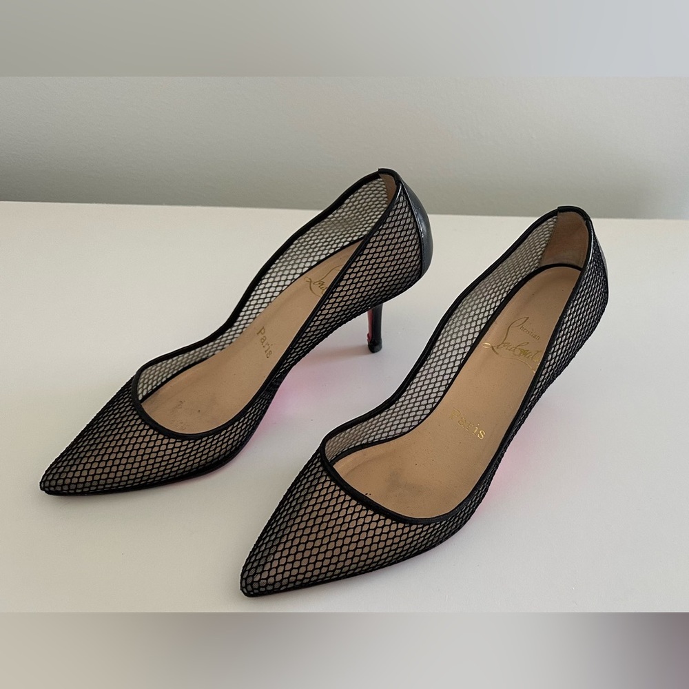 Christian Louboutin Black Fishnet And Patent Leather Follies Resille